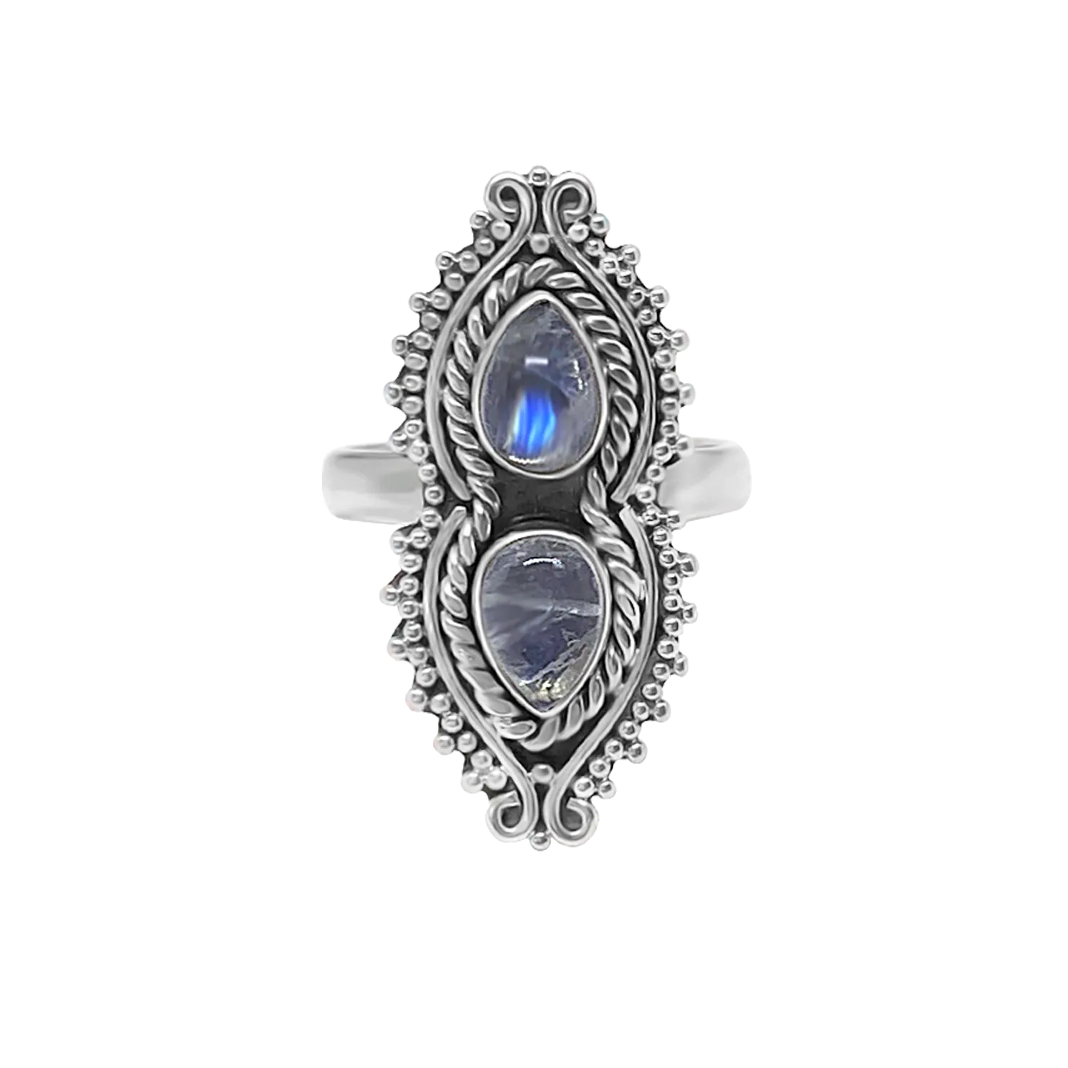 Silver Double NightSky Moonstone Ring