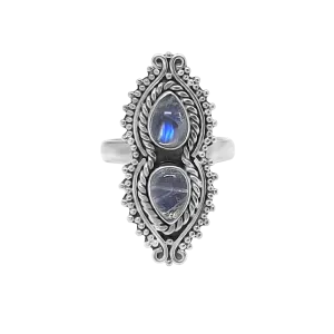 Silver Double NightSky Moonstone Ring