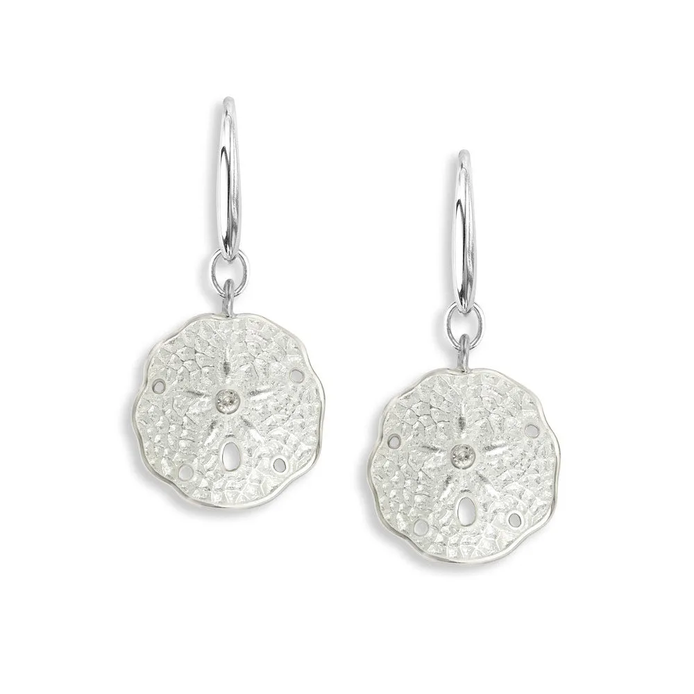 Small White Enamel Sand Dollar Earrings