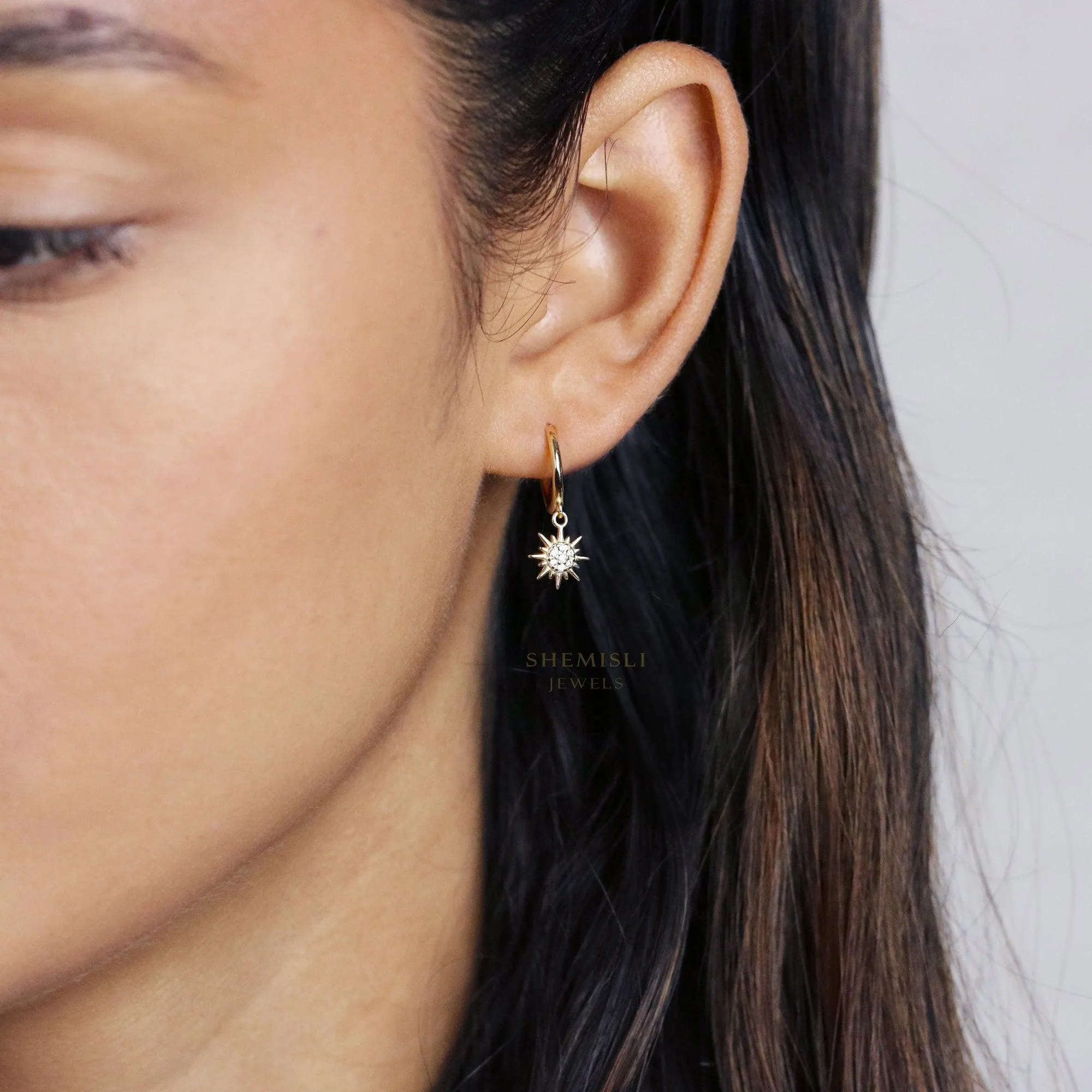 Sun Drop Hoop Earrings, Huggies, Gold, Silver SHEMISLI - SH167
