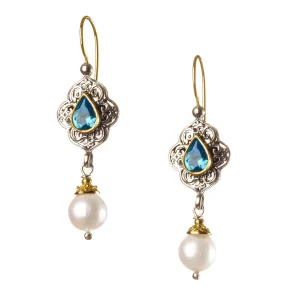 TearDrop Topaz Pearl Drop Chandelier Earrings
