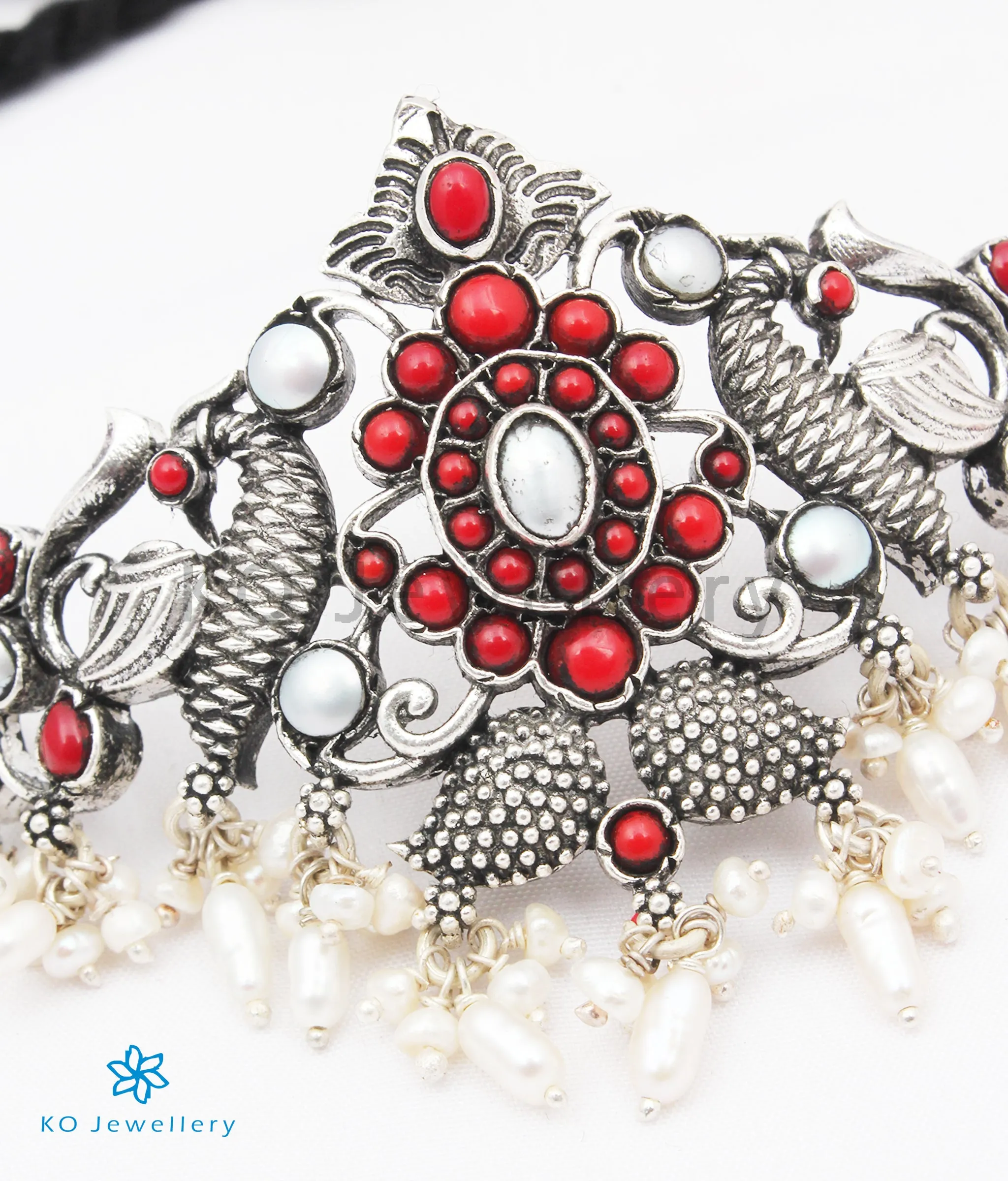 The Mrinal Silver Peacock Choker Necklace