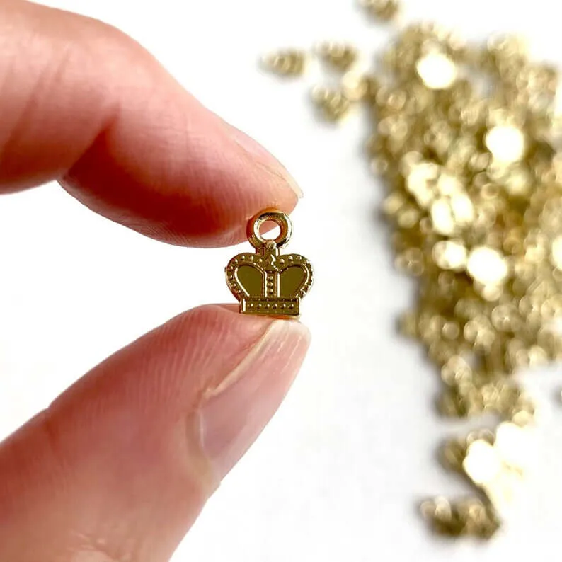 Tiny Crown charms Royal pendant 6mm Silver Gold