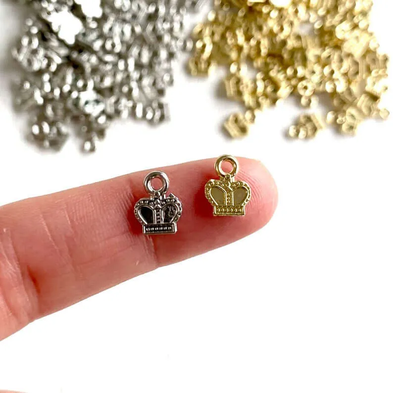 Tiny Crown charms Royal pendant 6mm Silver Gold