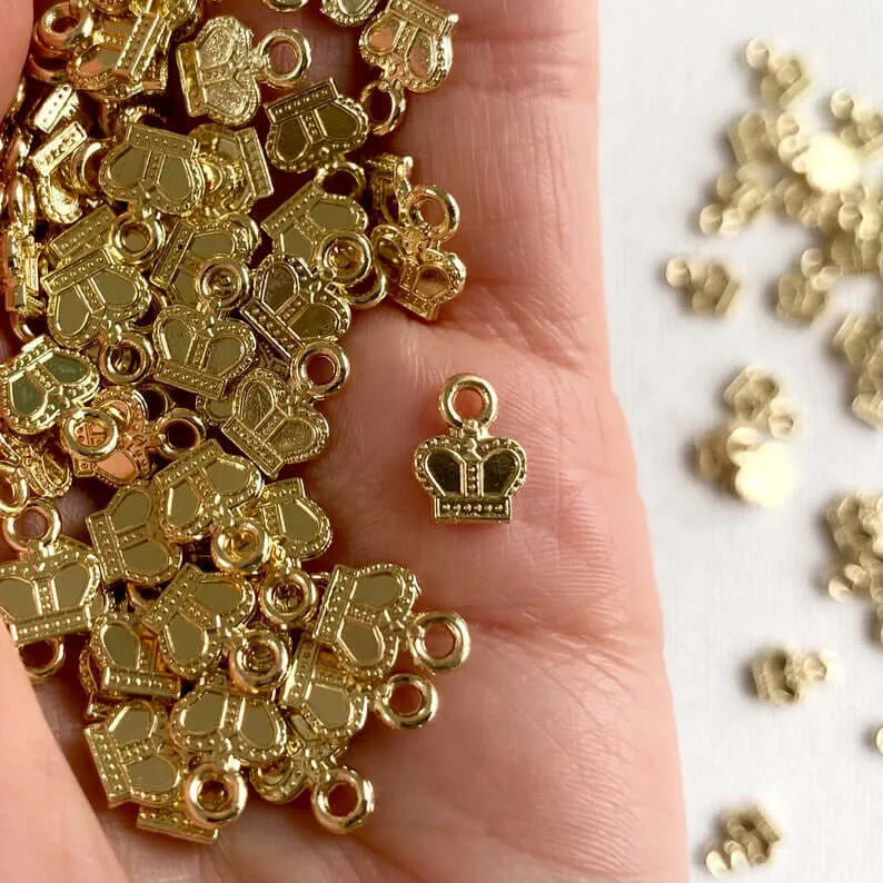Tiny Crown charms Royal pendant 6mm Silver Gold