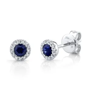 Tiny Sapphire & Diamond Halo Stud Earrings
