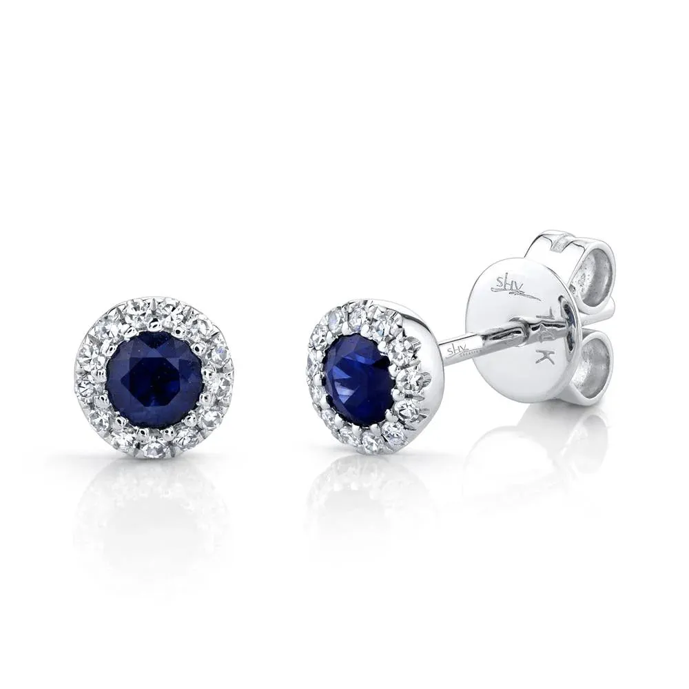 Tiny Sapphire & Diamond Halo Stud Earrings