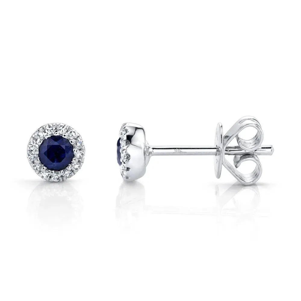 Tiny Sapphire & Diamond Halo Stud Earrings