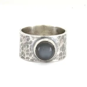 Total Eclipse II -  Black Moonstone and Oxidized Sterling Silver Ring Wide Band