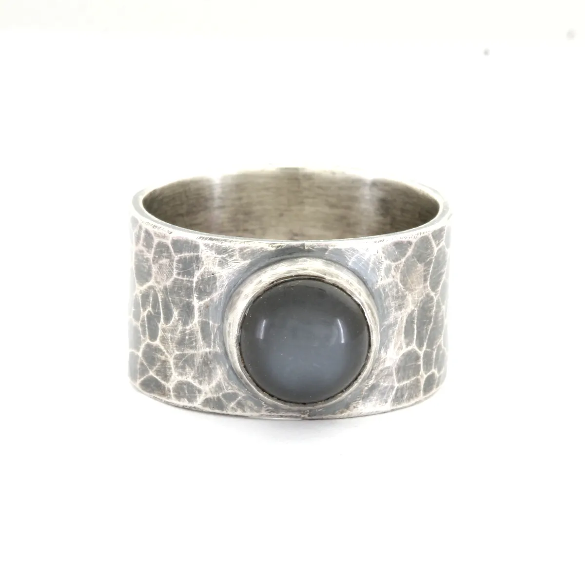 Total Eclipse II -  Black Moonstone and Oxidized Sterling Silver Ring Wide Band