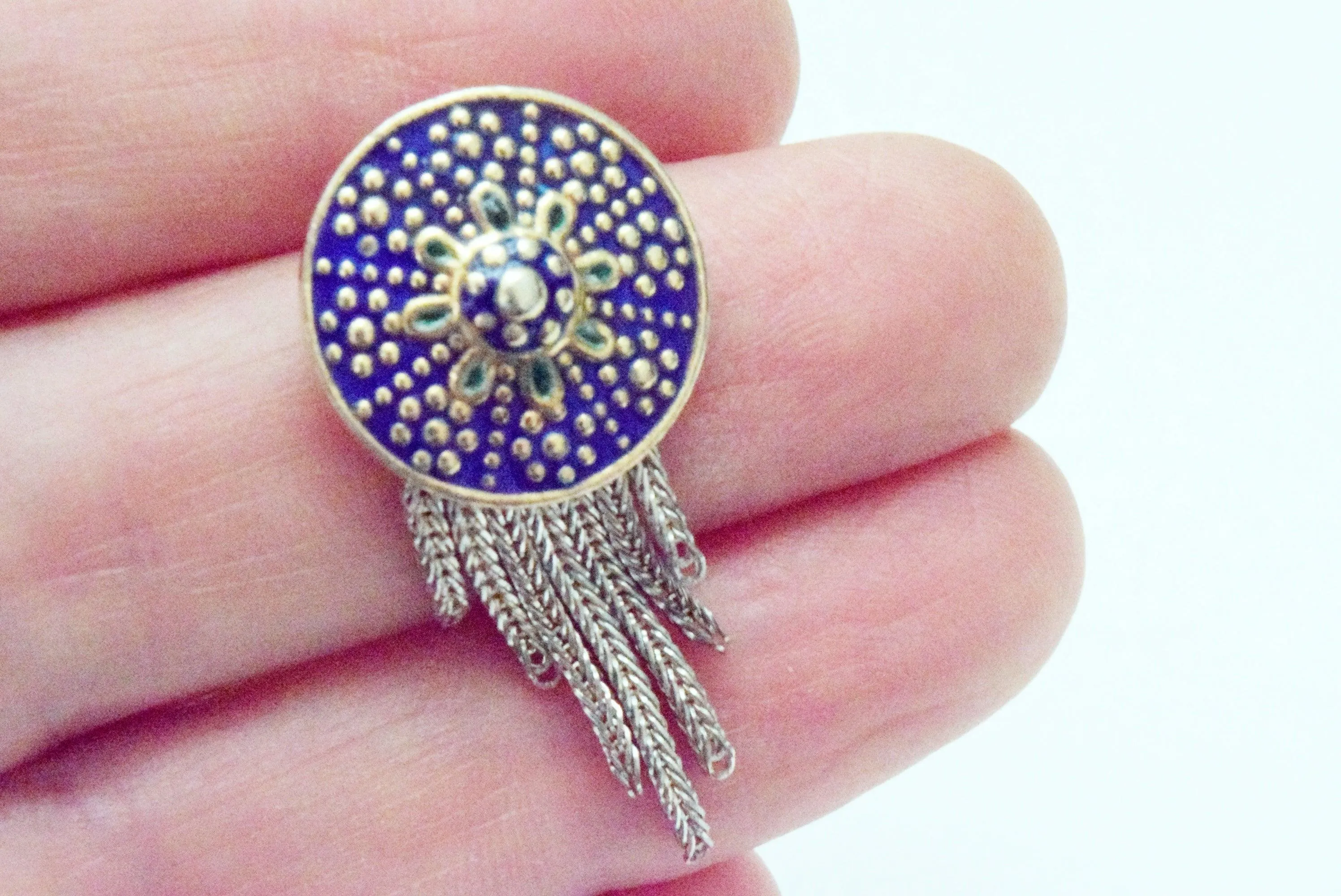 Turkish Silver and Enamel Tassel Earrings