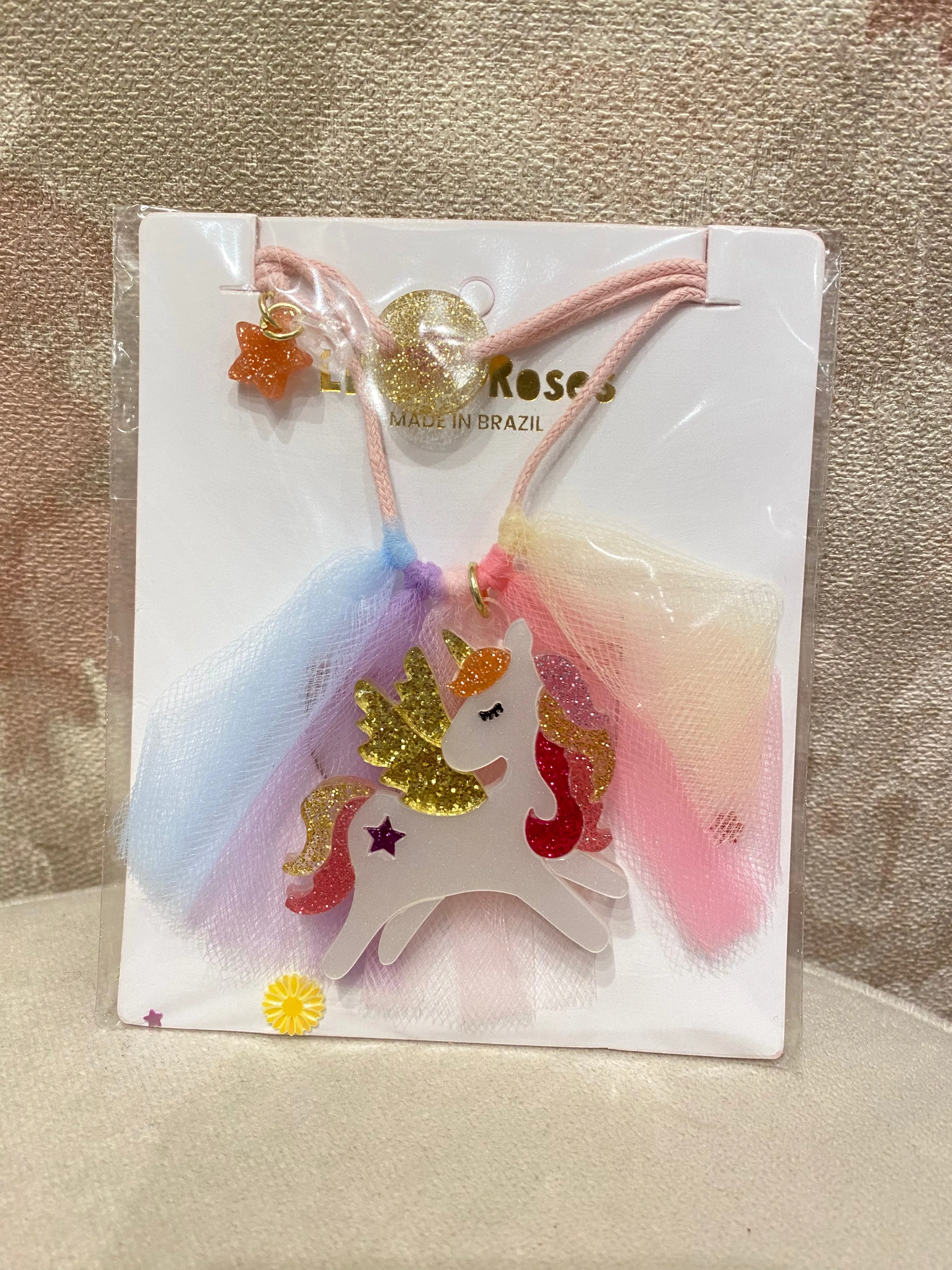 Unicorn Winged Coral Glitter Necklace