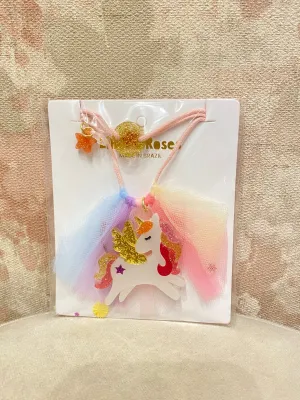 Unicorn Winged Coral Glitter Necklace