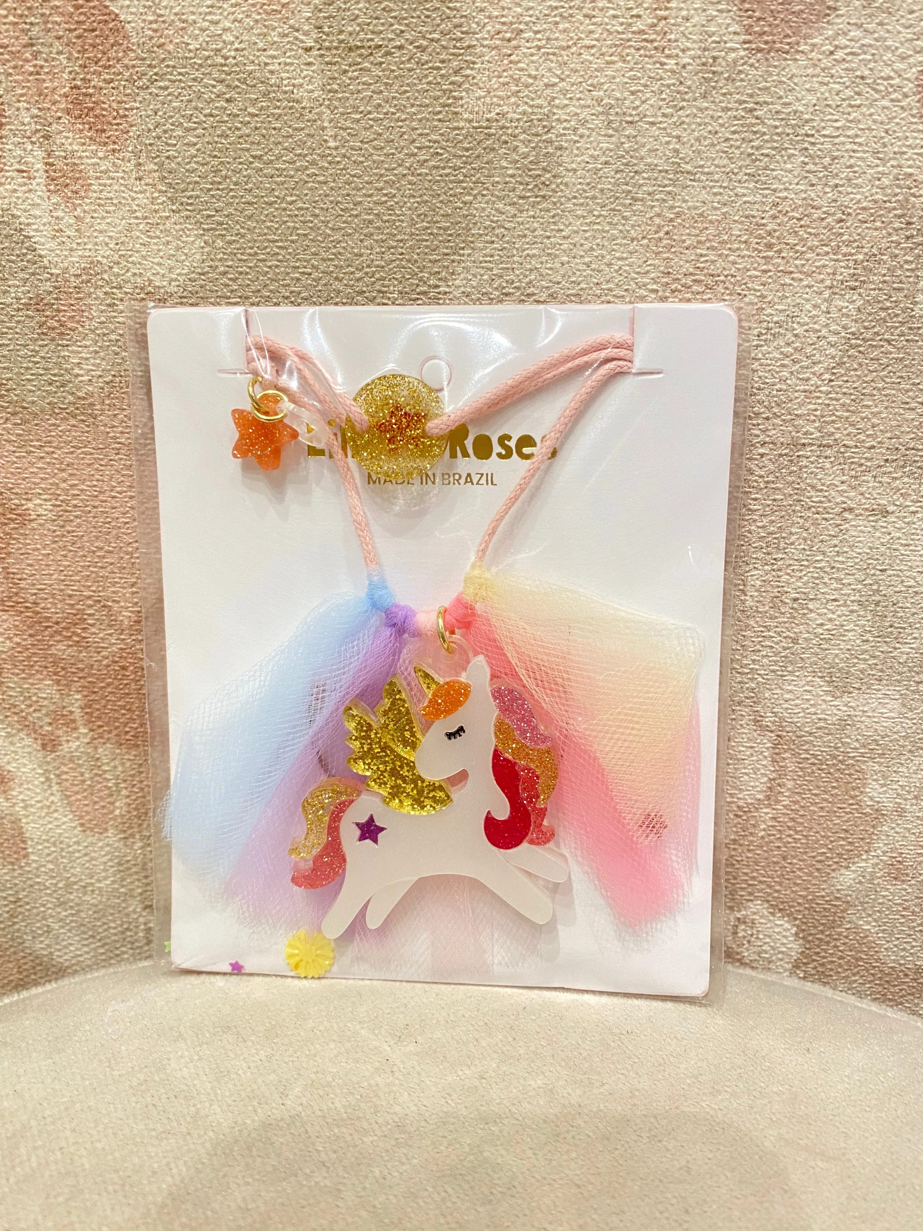 Unicorn Winged Coral Glitter Necklace