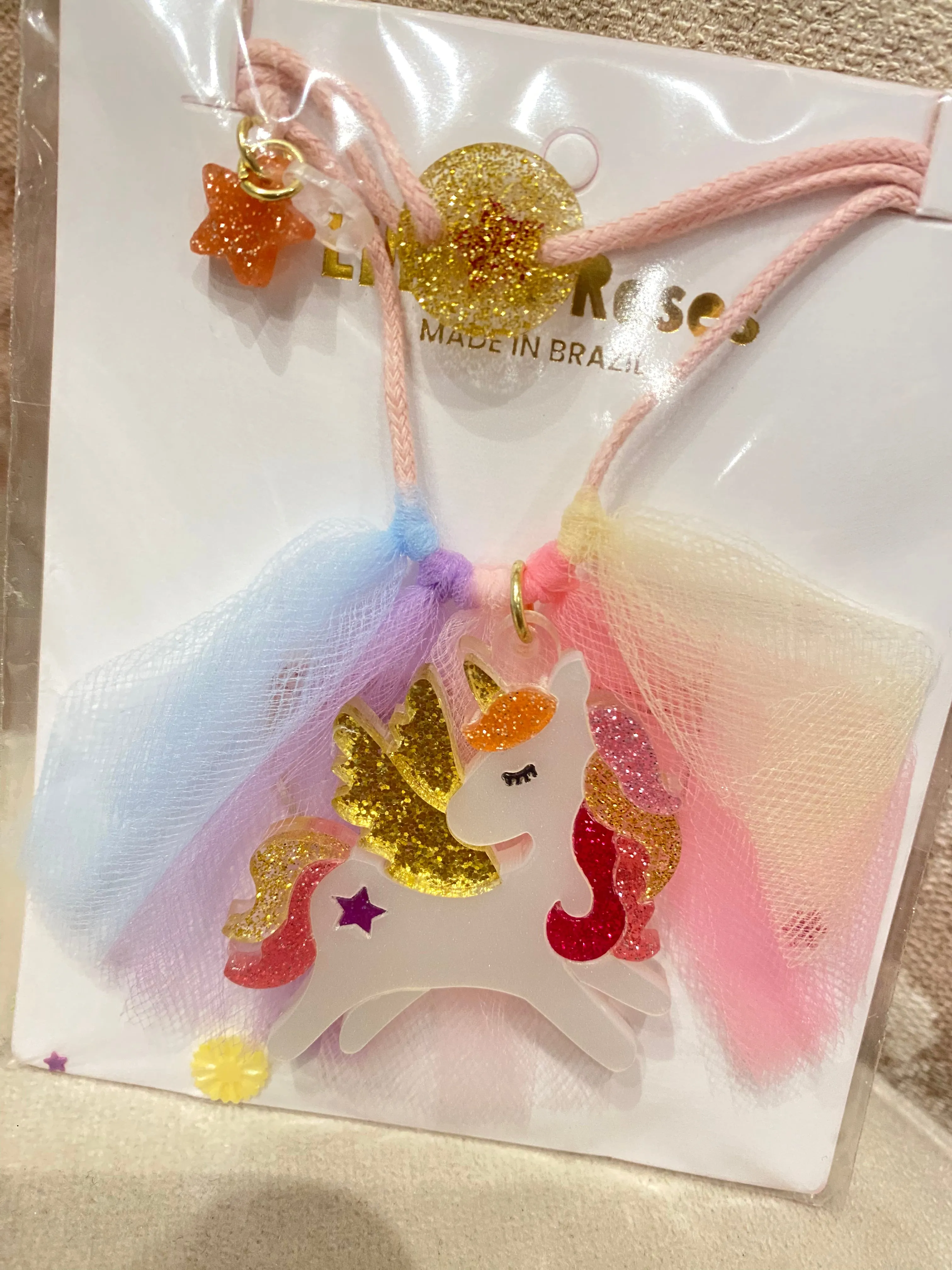 Unicorn Winged Coral Glitter Necklace