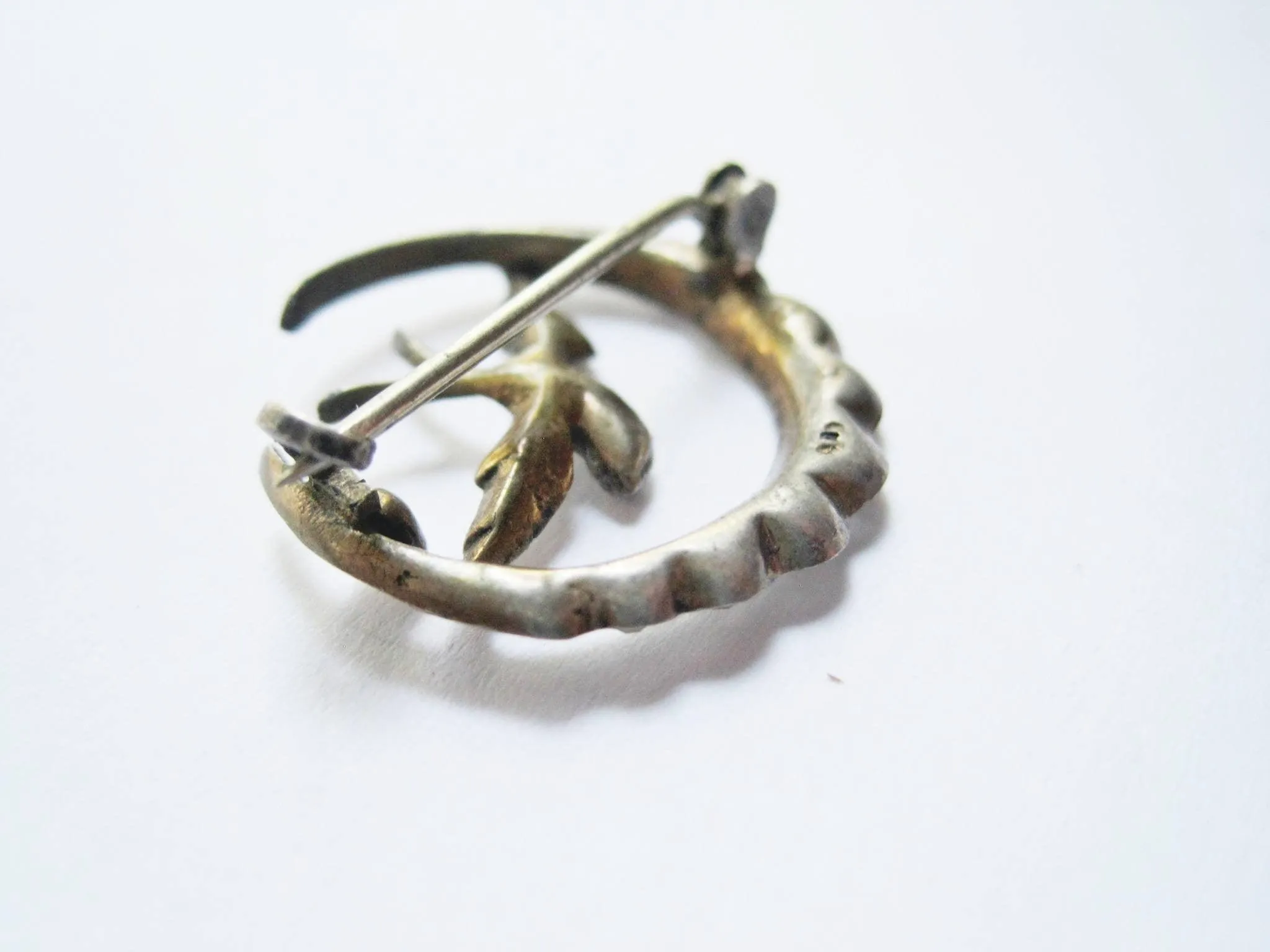 Victorian Brooch, Silver with Swallow Bird and Crescent Moon