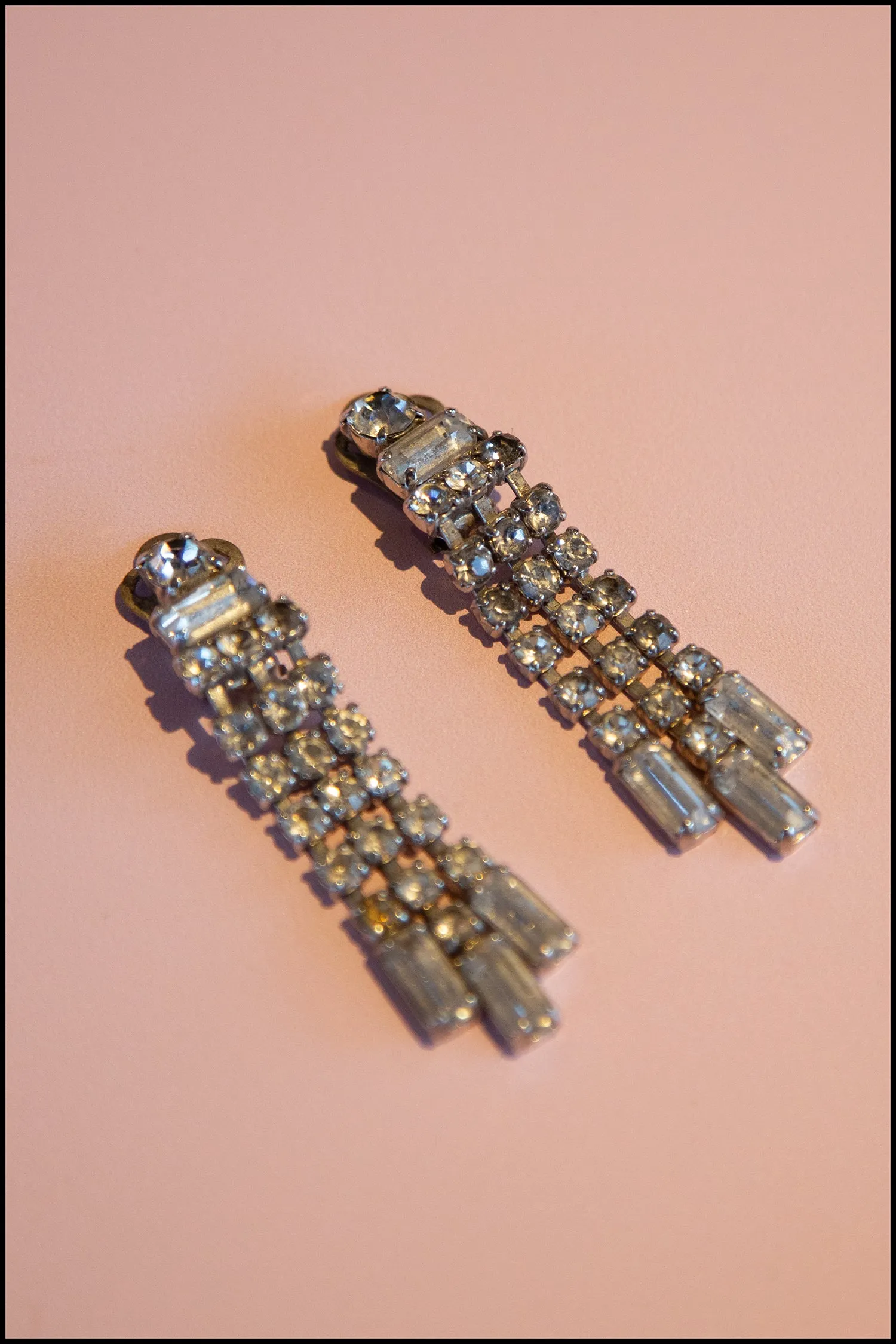 Vintage 1950s Rhinestone Crystal Tassel Earrings
