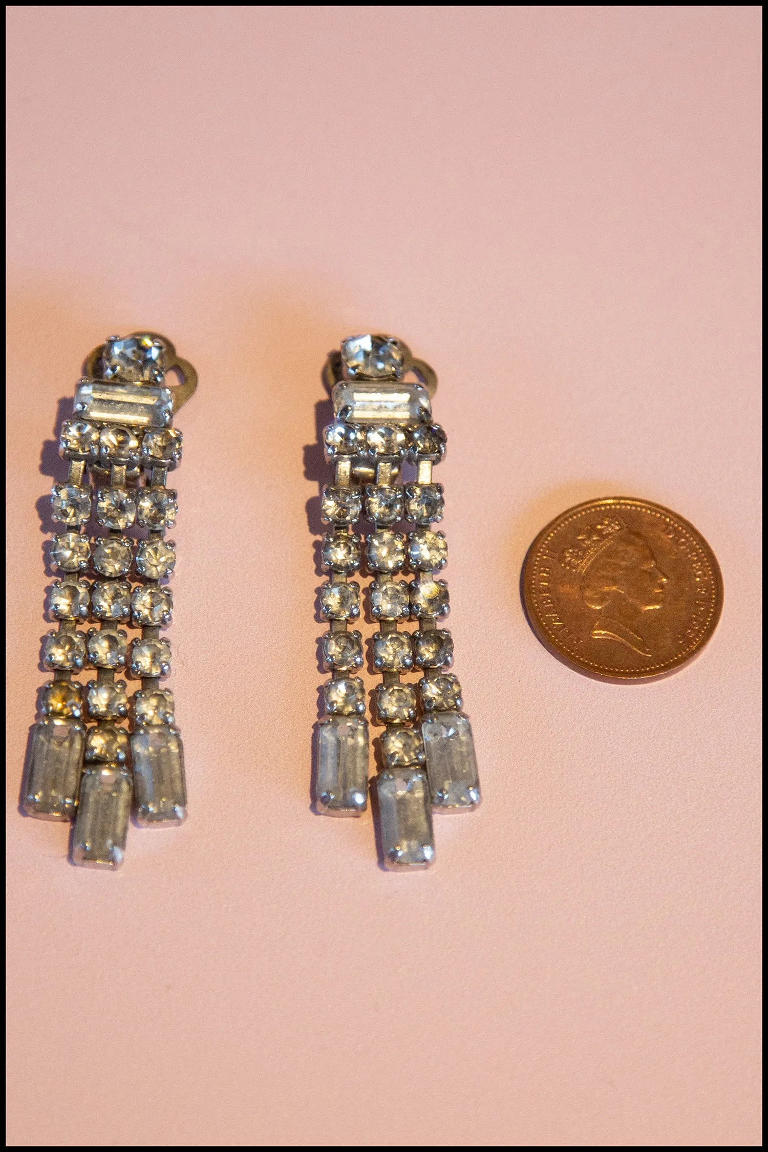 Vintage 1950s Rhinestone Crystal Tassel Earrings