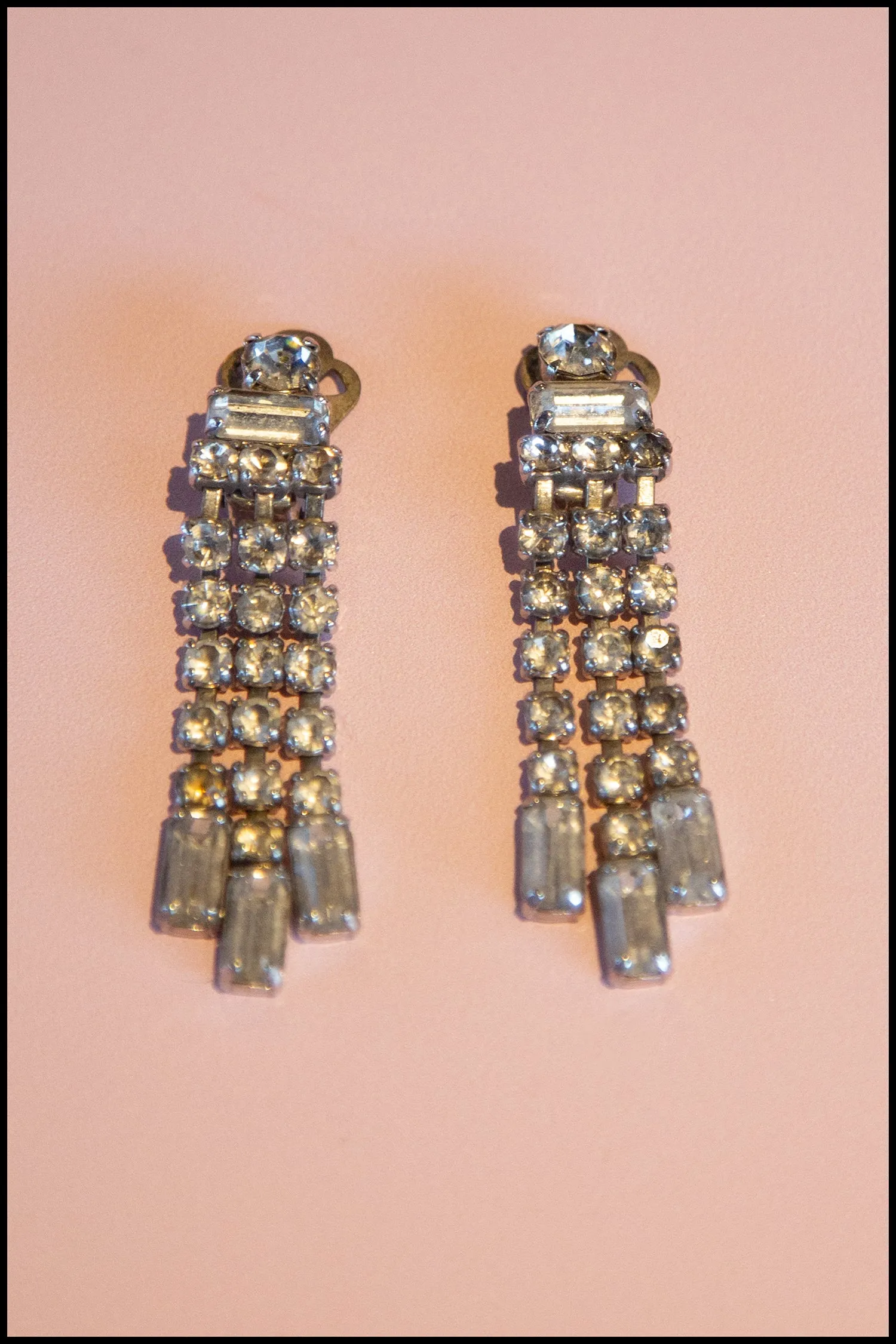 Vintage 1950s Rhinestone Crystal Tassel Earrings