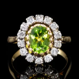 Vintage 2.50Ct Peridot 1.50Ct Diamond Cluster Ring Circa 1930