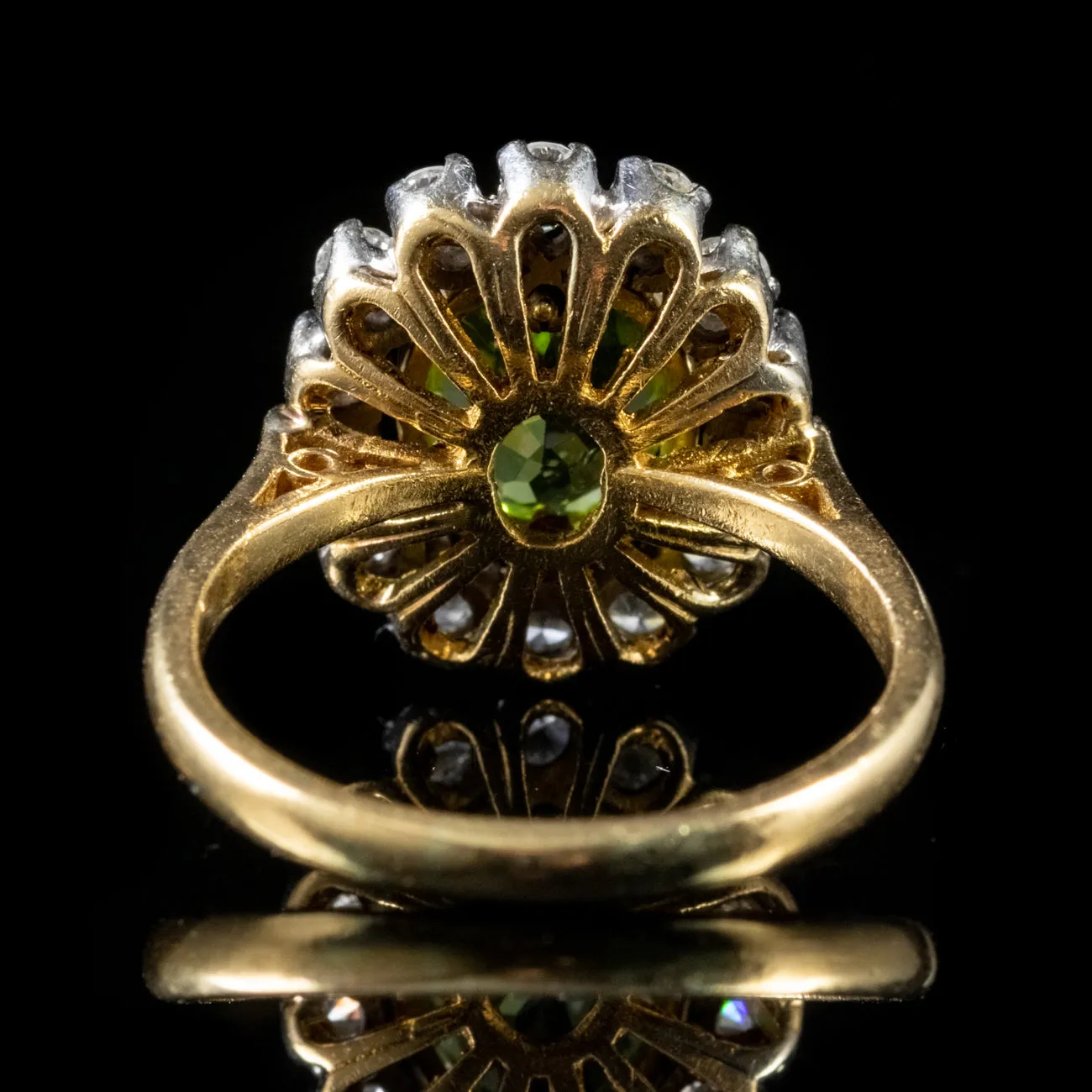 Vintage 2.50Ct Peridot 1.50Ct Diamond Cluster Ring Circa 1930
