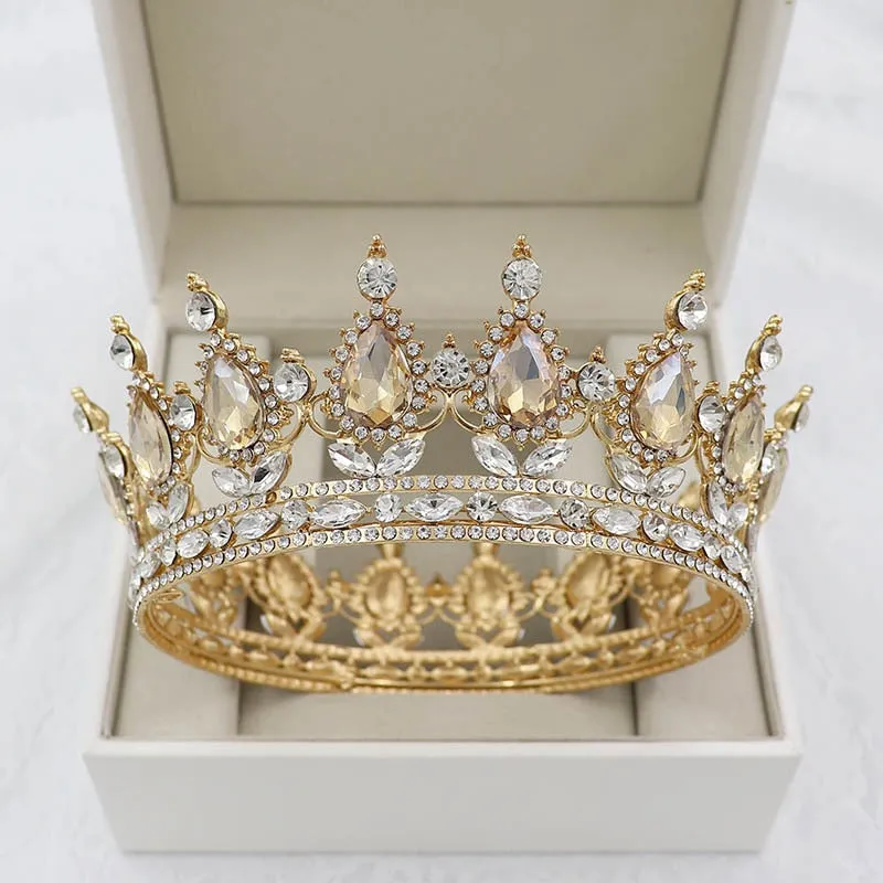 Vintage Crystal Royal Queen King Full Round Tiara Crown Hair Accessories