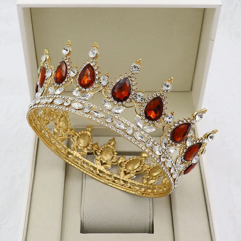 Vintage Crystal Royal Queen King Full Round Tiara Crown Hair Accessories