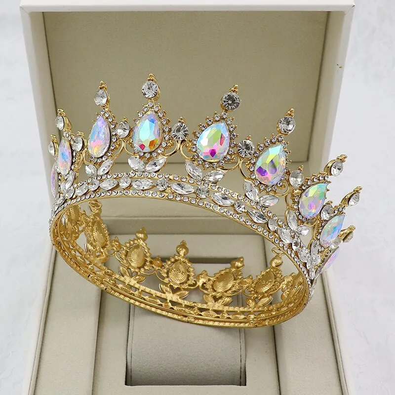 Vintage Crystal Royal Queen King Full Round Tiara Crown Hair Accessories