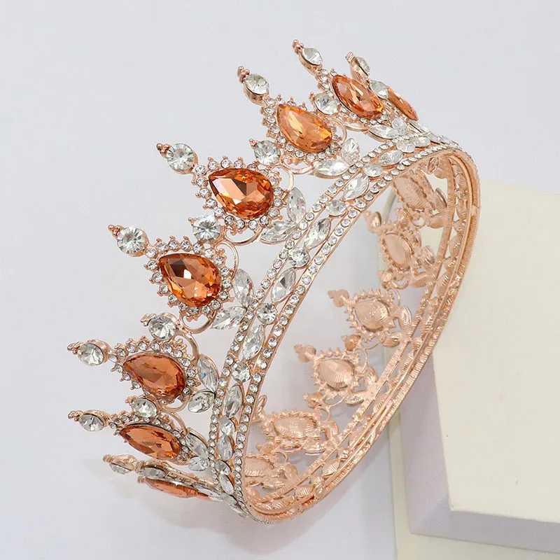 Vintage Crystal Royal Queen King Full Round Tiara Crown Hair Accessories