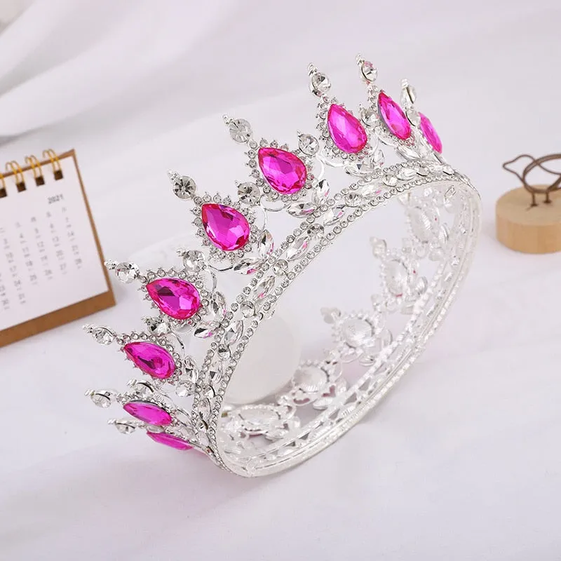 Vintage Crystal Royal Queen King Full Round Tiara Crown Hair Accessories