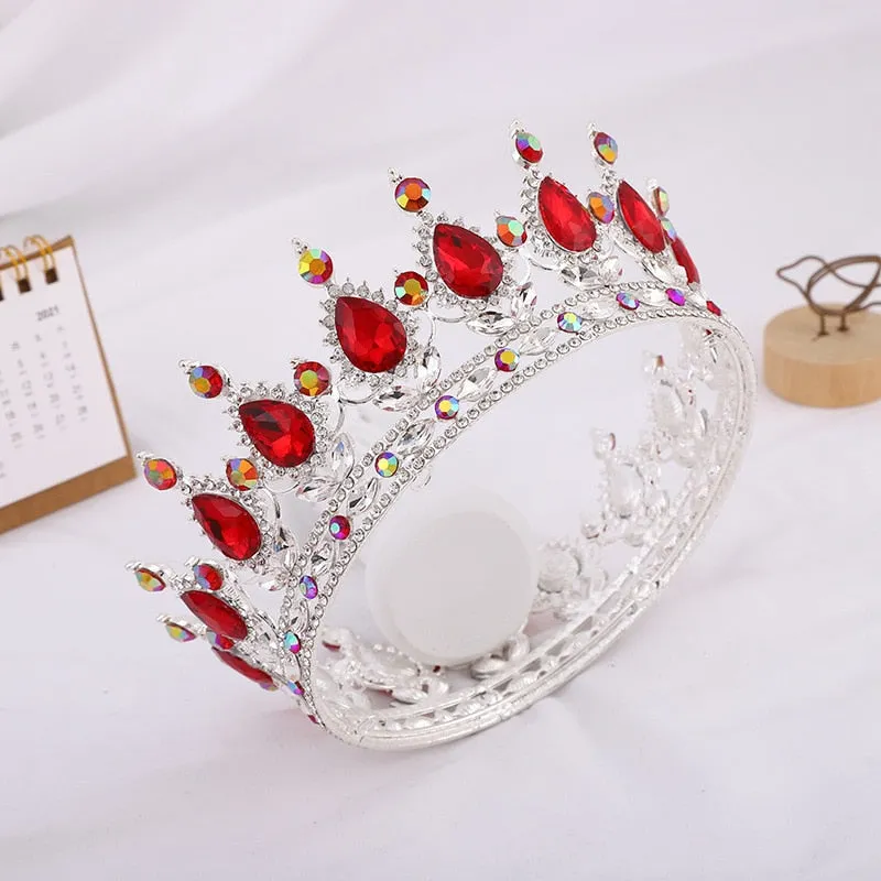 Vintage Crystal Royal Queen King Full Round Tiara Crown Hair Accessories