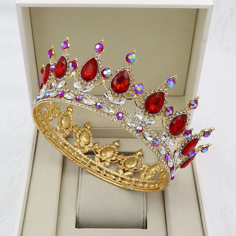 Vintage Crystal Royal Queen King Full Round Tiara Crown Hair Accessories