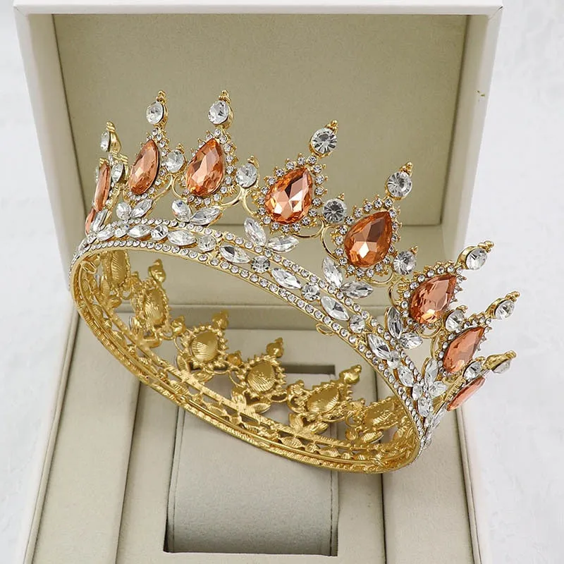 Vintage Crystal Royal Queen King Full Round Tiara Crown Hair Accessories