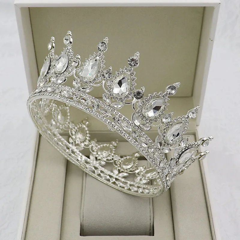 Vintage Crystal Royal Queen King Full Round Tiara Crown Hair Accessories