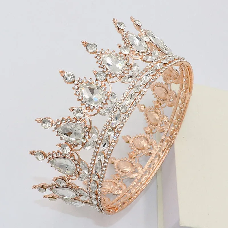 Vintage Crystal Royal Queen King Full Round Tiara Crown Hair Accessories