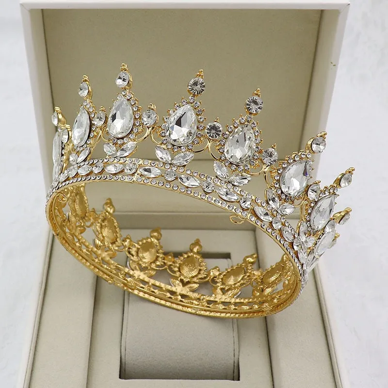 Vintage Crystal Royal Queen King Full Round Tiara Crown Hair Accessories