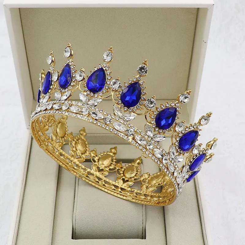 Vintage Crystal Royal Queen King Full Round Tiara Crown Hair Accessories