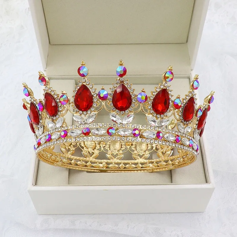 Vintage Crystal Royal Queen King Full Round Tiara Crown Hair Accessories