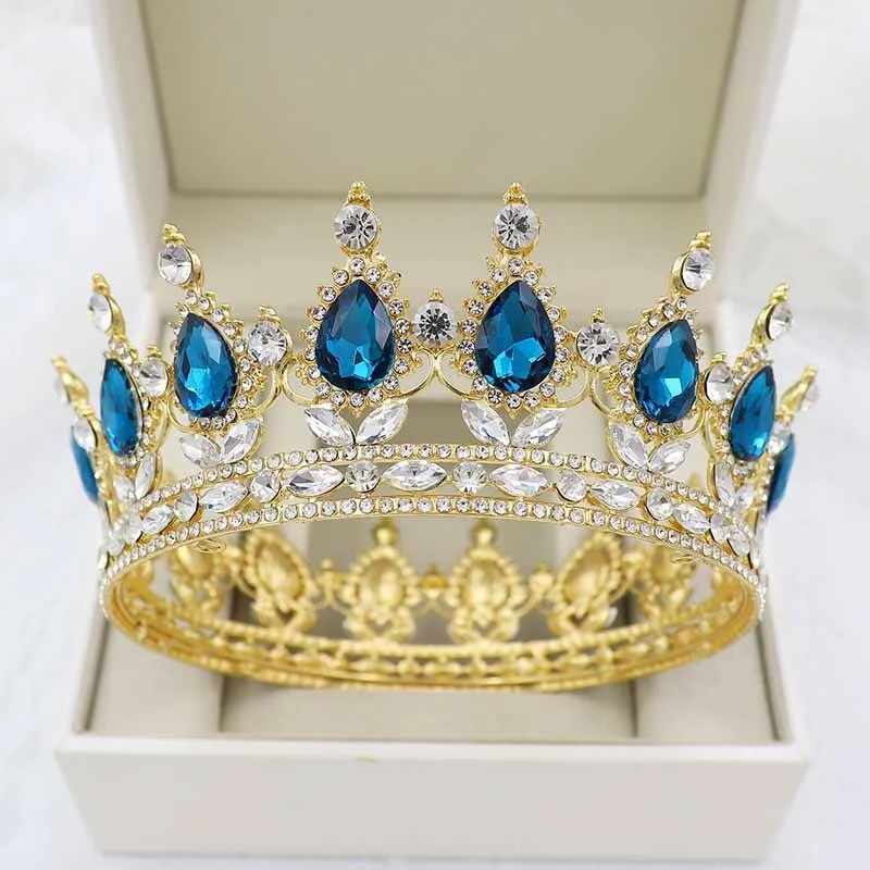 Vintage Crystal Royal Queen King Full Round Tiara Crown Hair Accessories