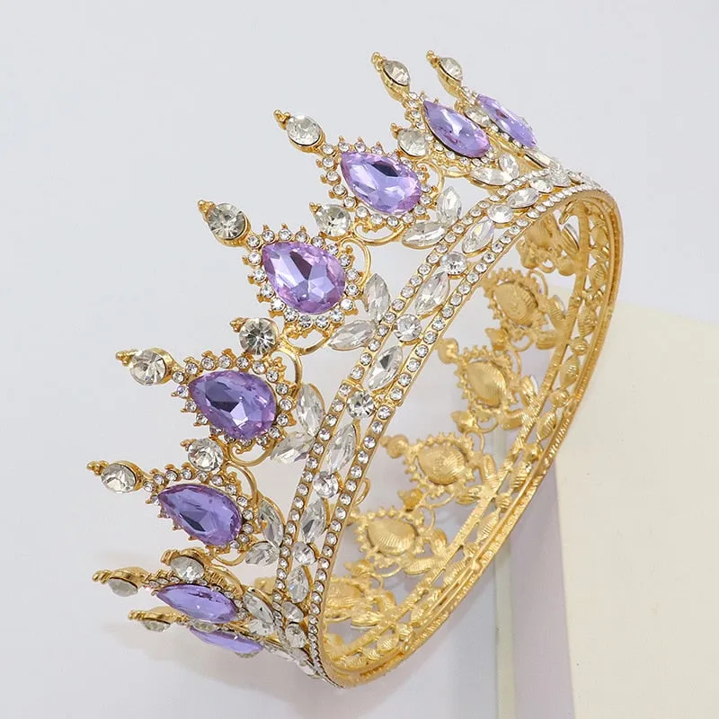 Vintage Crystal Royal Queen King Full Round Tiara Crown Hair Accessories