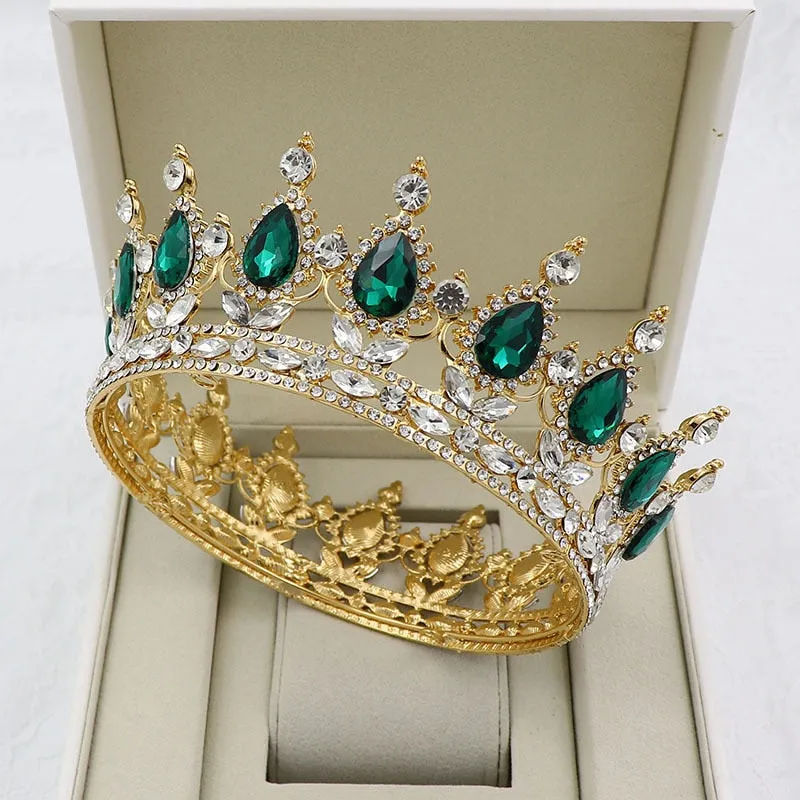 Vintage Crystal Royal Queen King Full Round Tiara Crown Hair Accessories