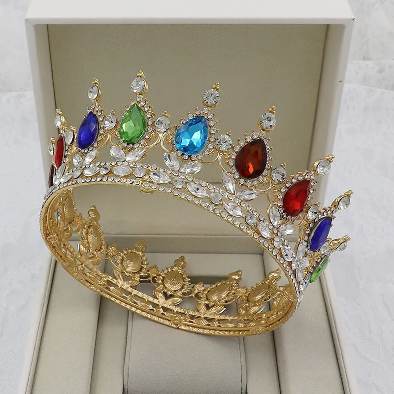 Vintage Crystal Royal Queen King Full Round Tiara Crown Hair Accessories
