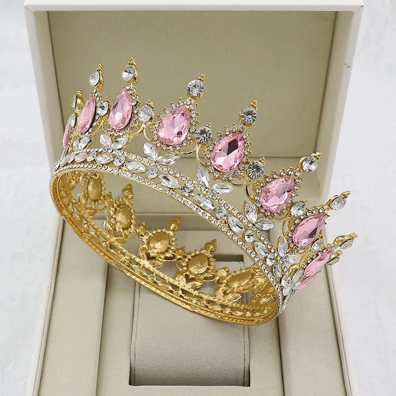 Vintage Crystal Royal Queen King Full Round Tiara Crown Hair Accessories