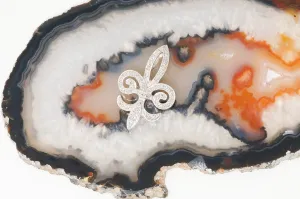 Vintage Cubic Zirconia French Fleur De Lis Sterling Silver Necklace Pendant