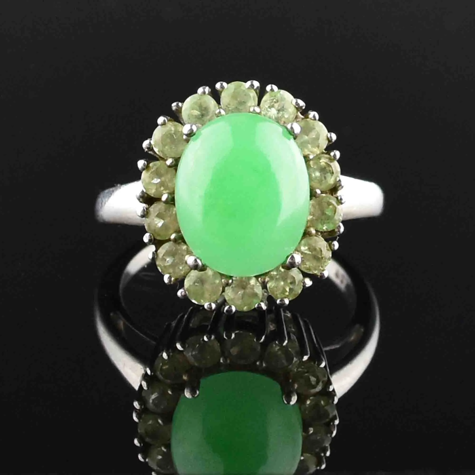 Vintage Jade Cabochon Peridot Halo Ring