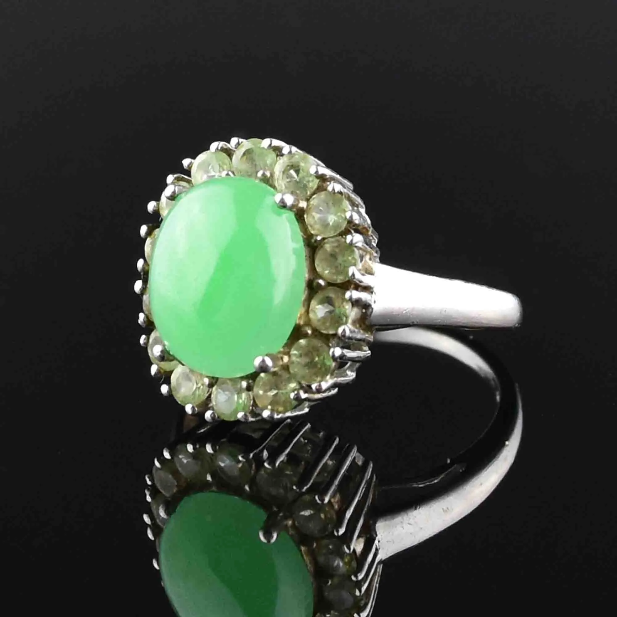 Vintage Jade Cabochon Peridot Halo Ring