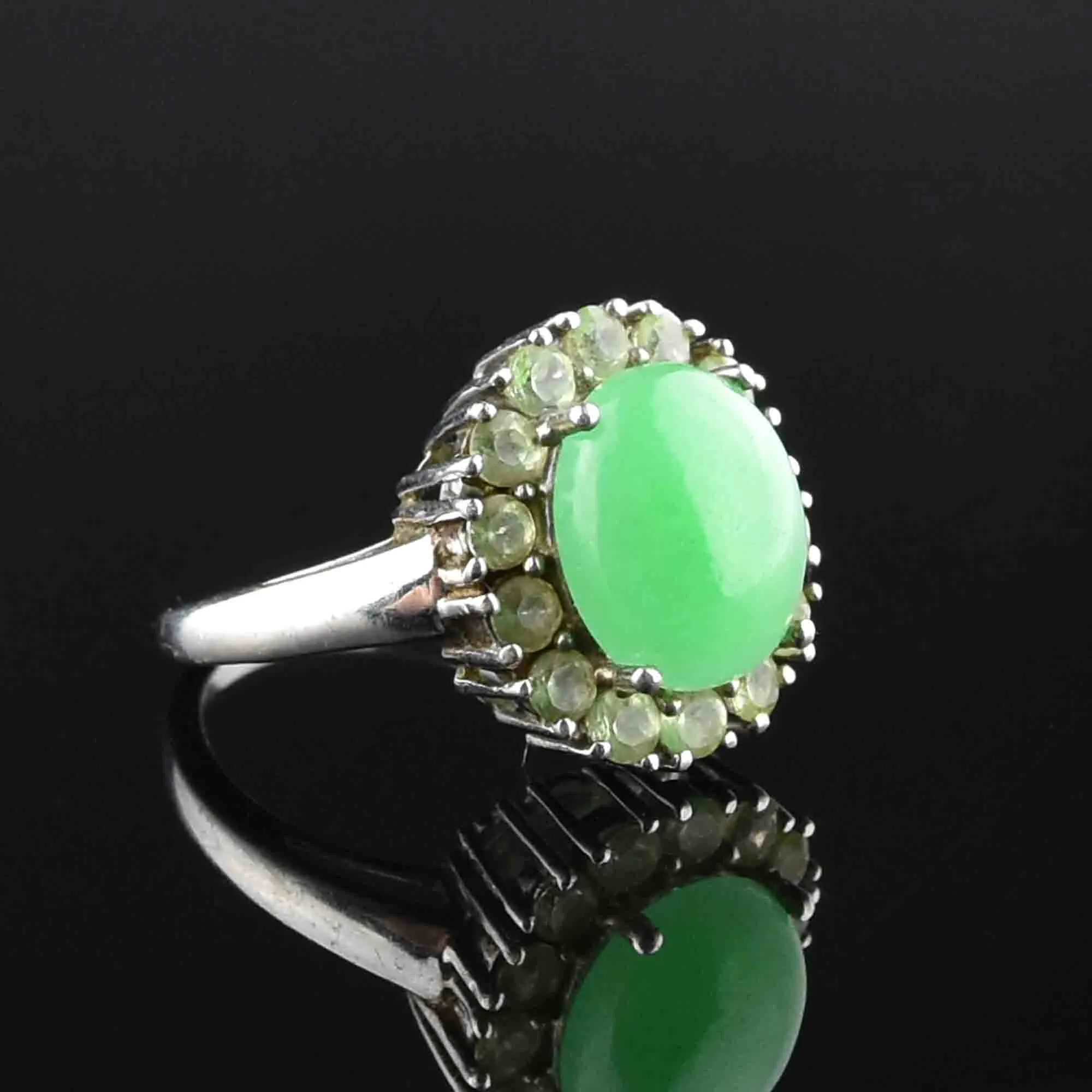 Vintage Jade Cabochon Peridot Halo Ring