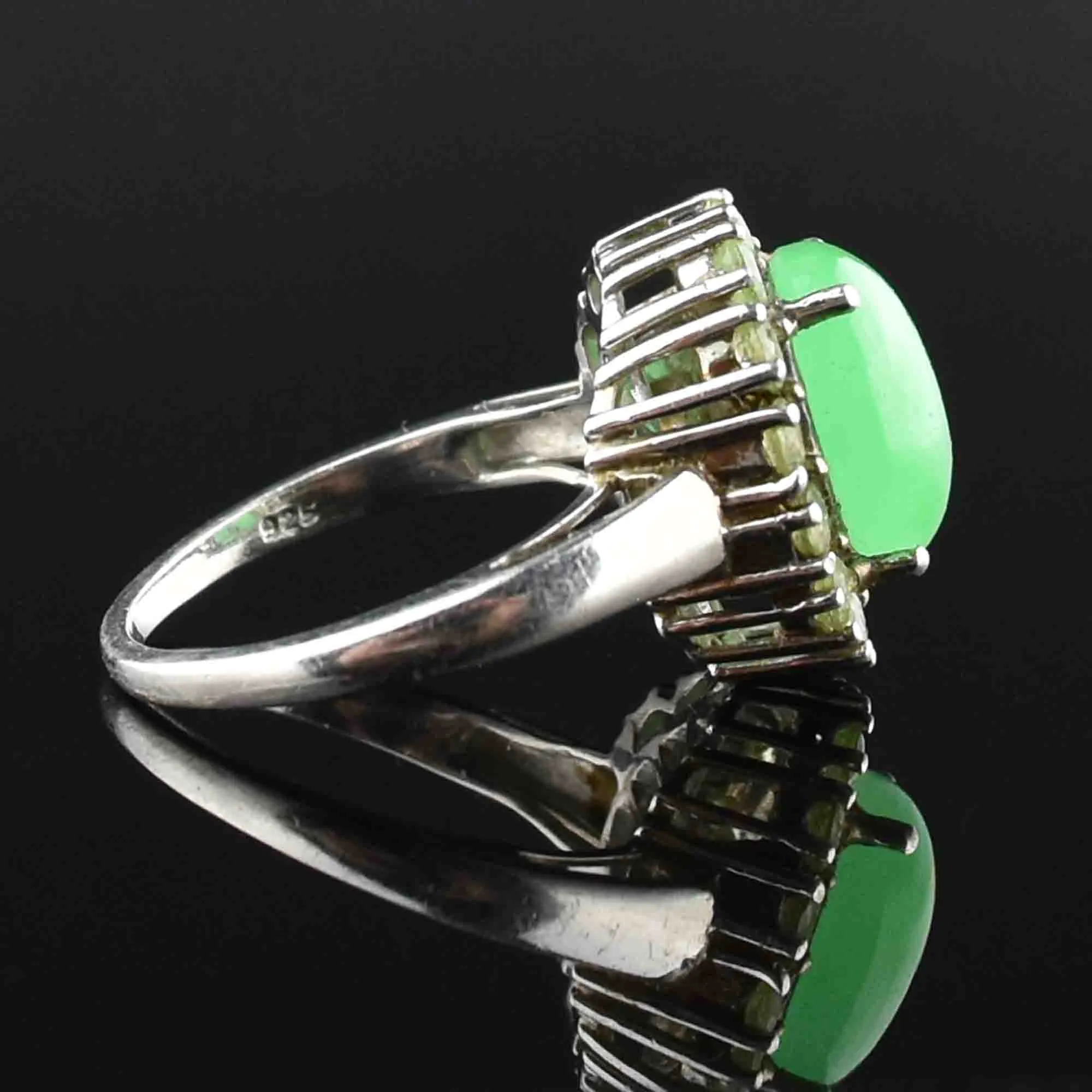 Vintage Jade Cabochon Peridot Halo Ring