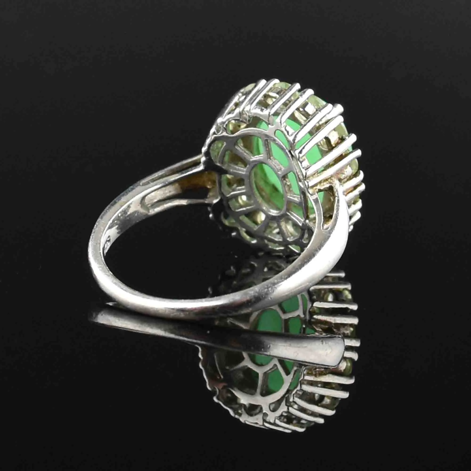 Vintage Jade Cabochon Peridot Halo Ring