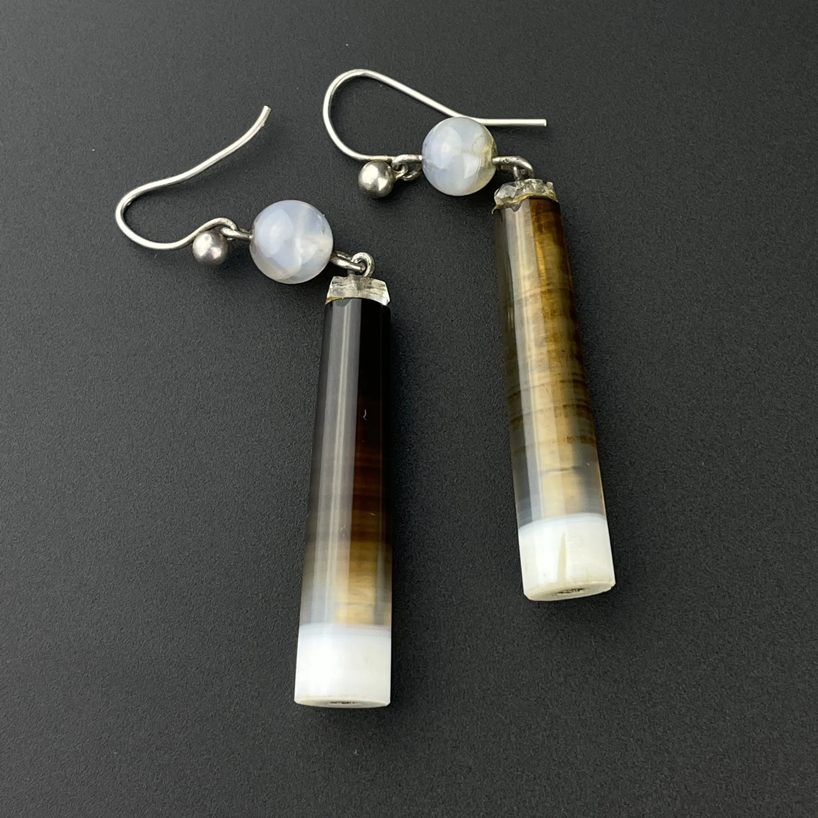 Vintage Long Scottish Banded Agate Earrings